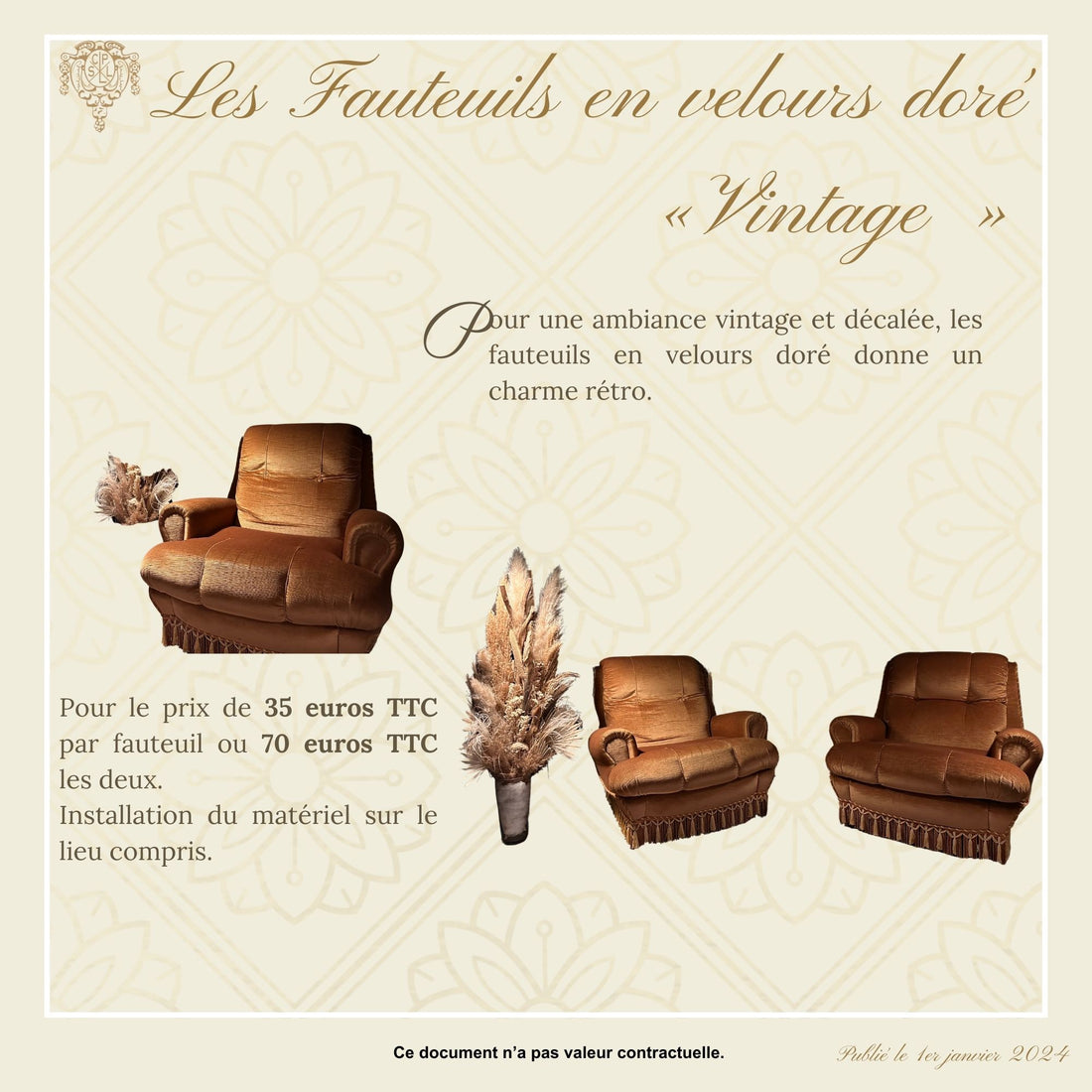 “Vintage” gold velvet armchairs